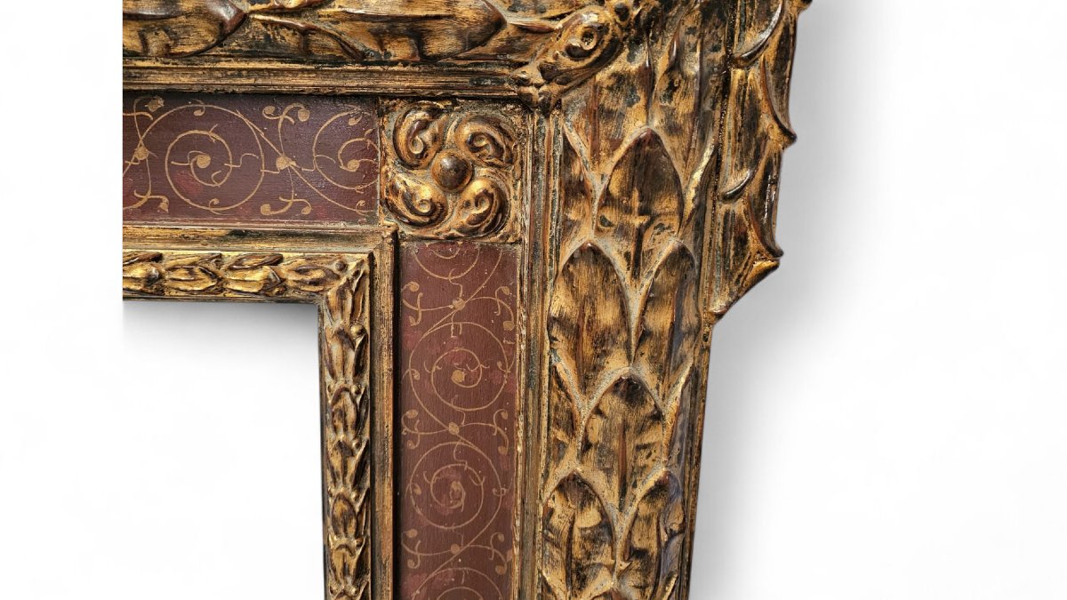 Pair Of 19th-century Renaissance-style Frames – Carved And Painted Wood-photo-3