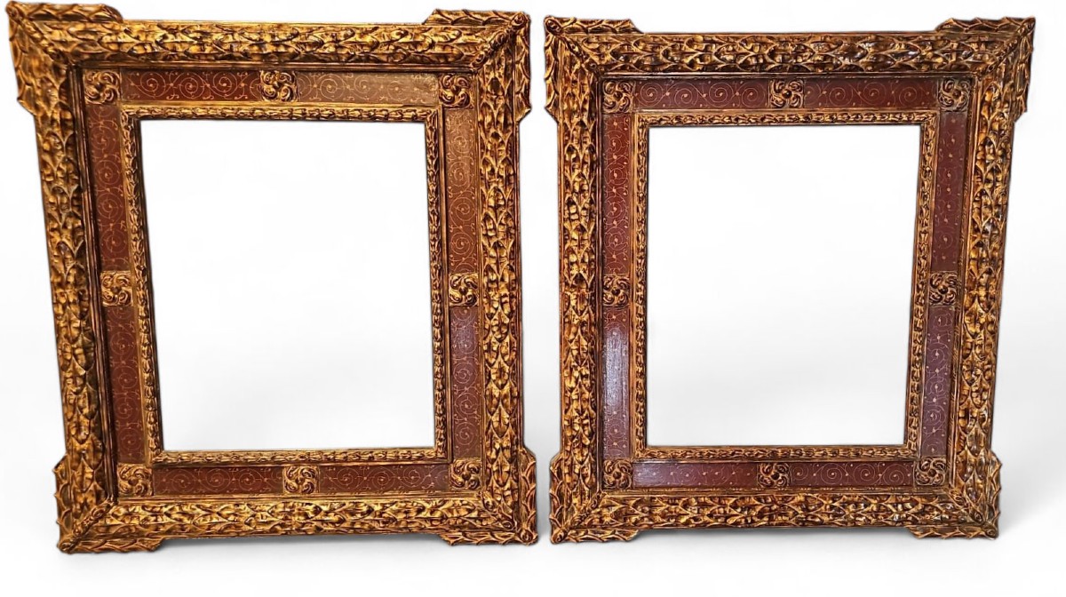 Pair Of 19th-century Renaissance-style Frames – Carved And Painted Wood