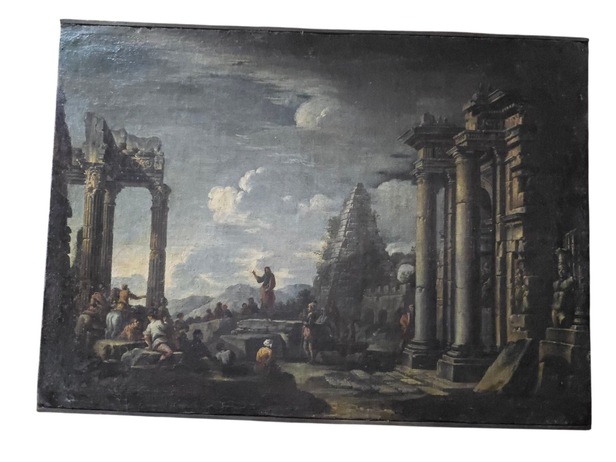 18th Century Italian Oil On Canvas Depicting Roman Ruins And Figures-photo-4