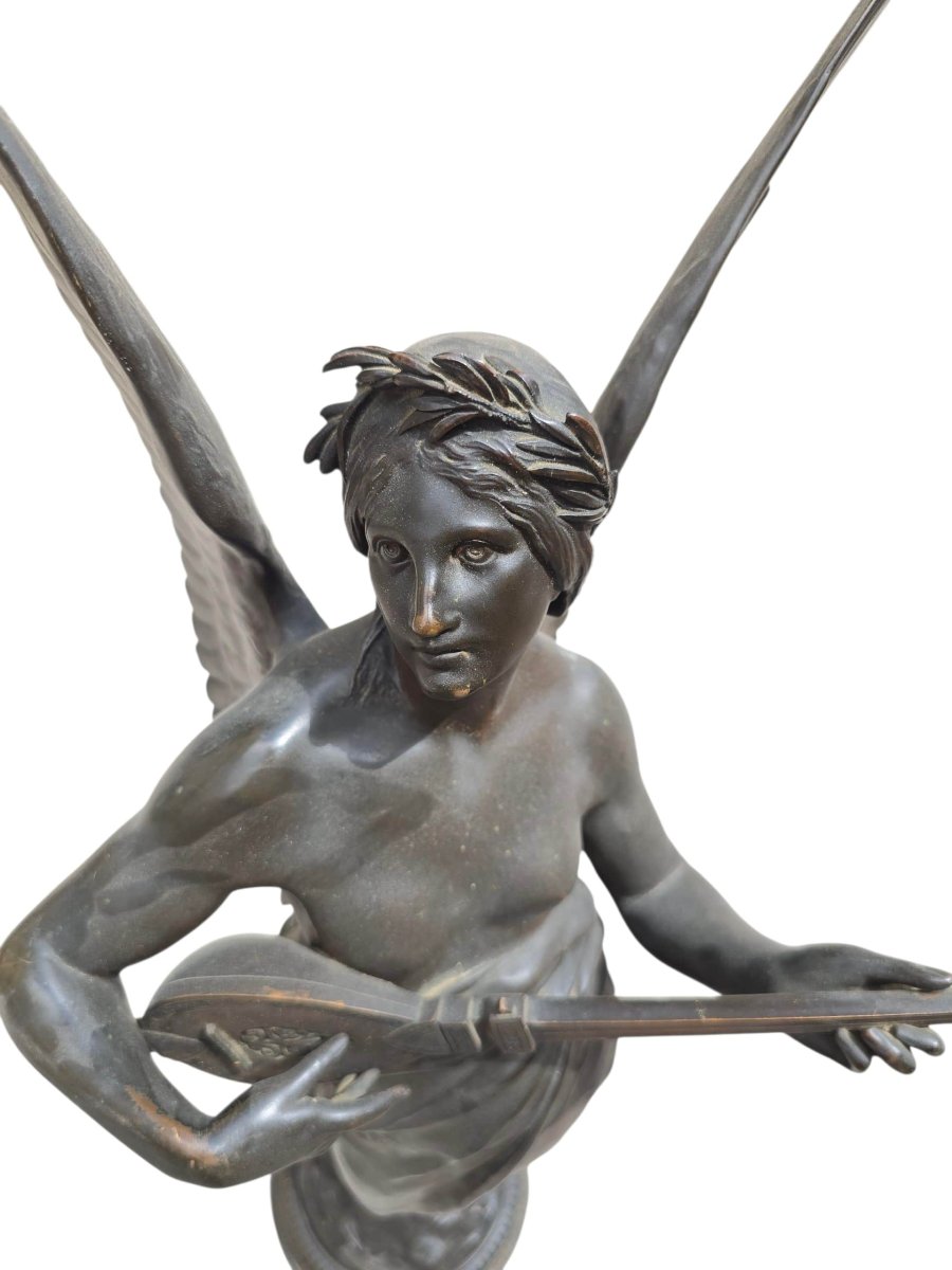 Large Allegory Of Music In Patinated Bronze From The 19th Century, Signed E. Picault-photo-2