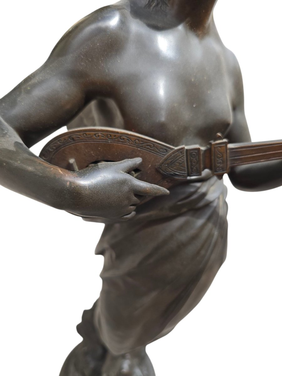 Large Allegory Of Music In Patinated Bronze From The 19th Century, Signed E. Picault-photo-3
