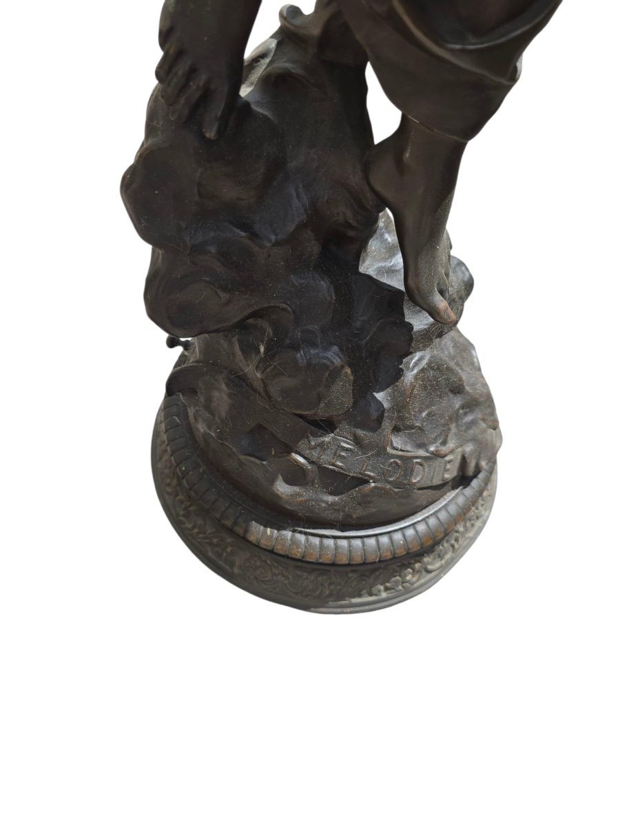 Large Allegory Of Music In Patinated Bronze From The 19th Century, Signed E. Picault-photo-4
