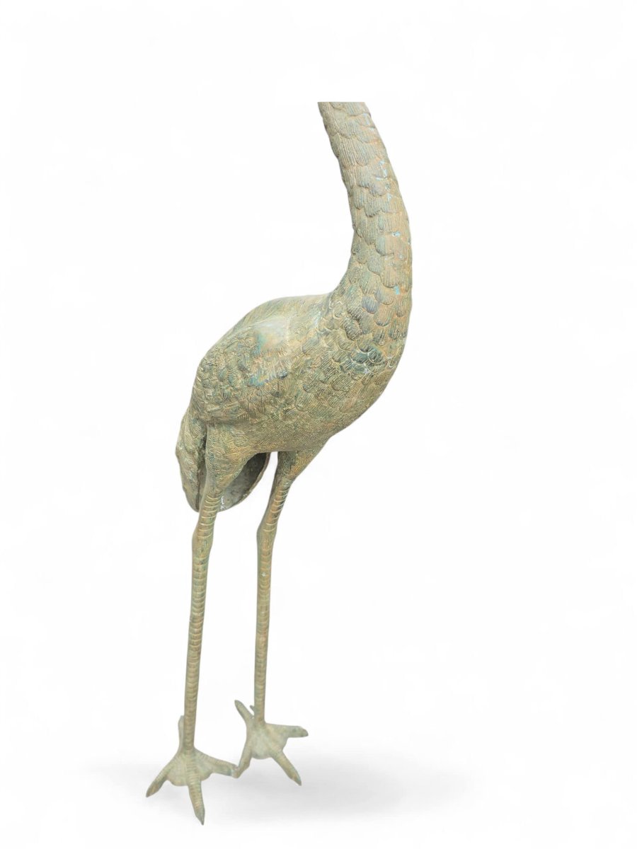 Paire de grandes sculptures de hérons en bronze patiné, XXe siècle, 180 cm-photo-1