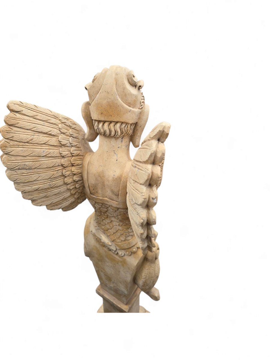 Pair Of Hand-carved Italian Marble Winged Allegorical Figures-photo-5