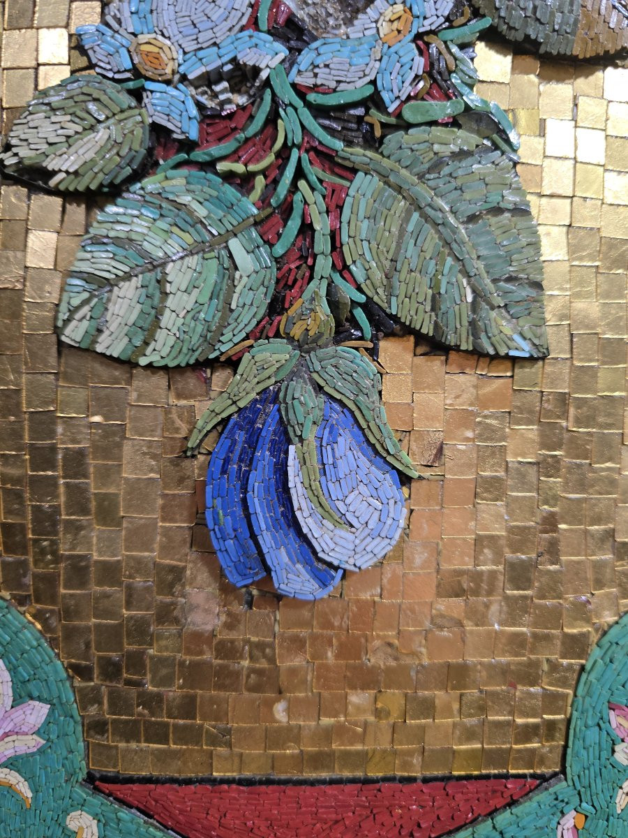 Miroir vénitien en micro-mosaïque du XIXe siècle avec cadre en bois doré-photo-2