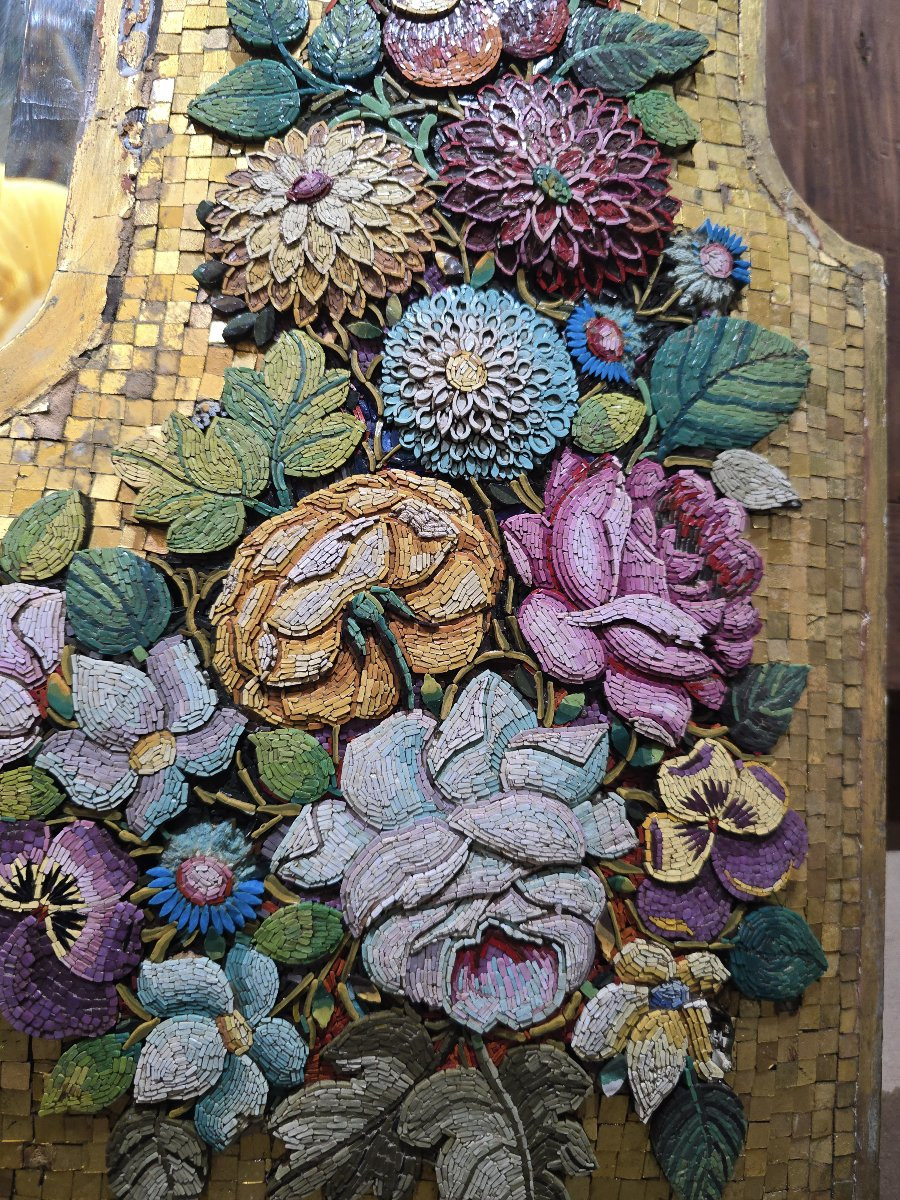 Miroir vénitien en micro-mosaïque du XIXe siècle avec cadre en bois doré-photo-1