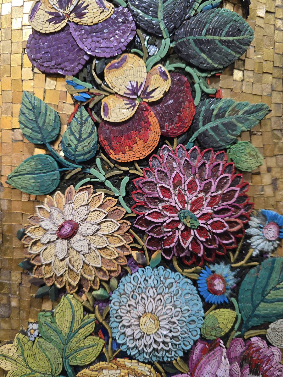 Miroir vénitien en micro-mosaïque du XIXe siècle avec cadre en bois doré-photo-2