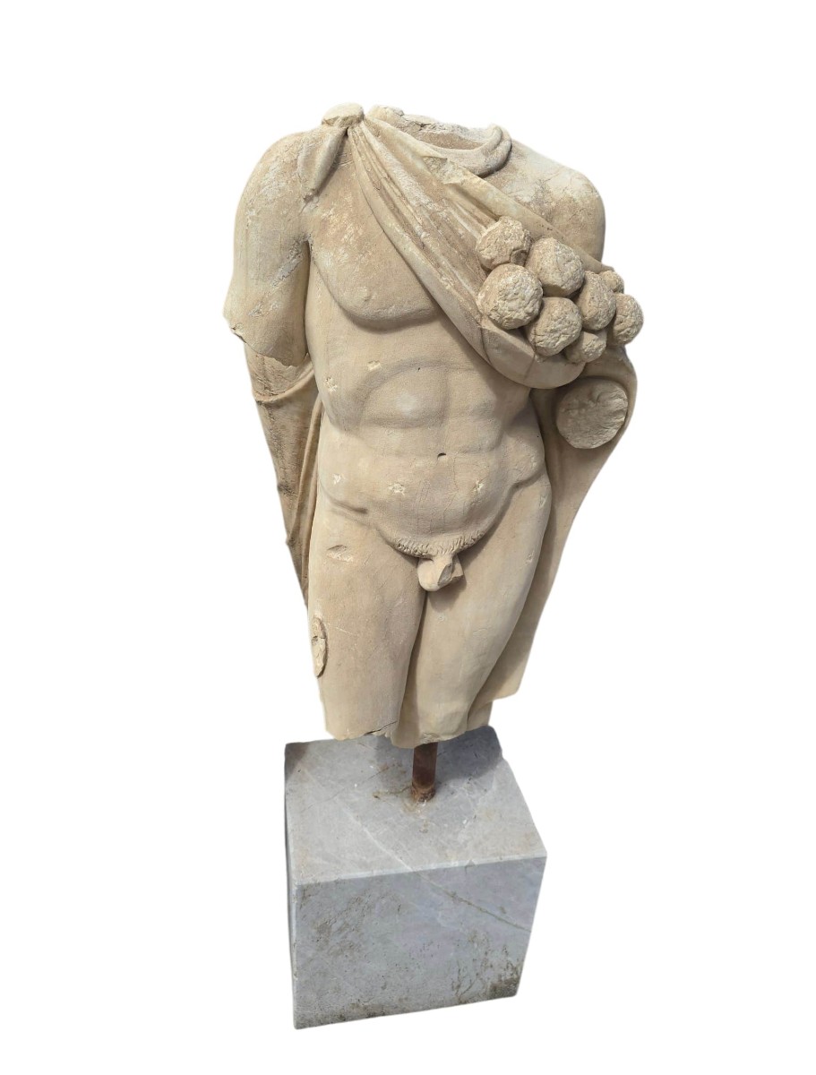 Grand torse d'Hercule en marbre classique sur socle, début du XXe siècle