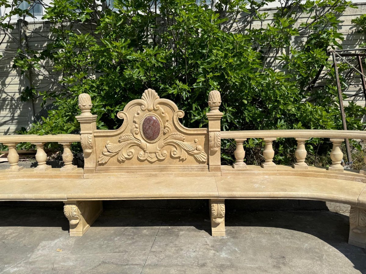 Monumental Garden Bench In Italian Travertine, 5 Meters Long-photo-2