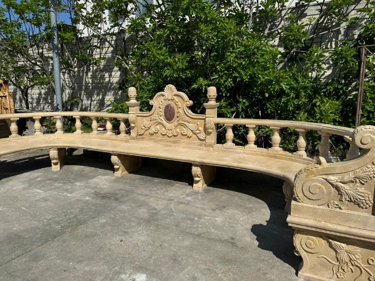 Monumental Garden Bench In Italian Travertine, 5 Meters Long-photo-3