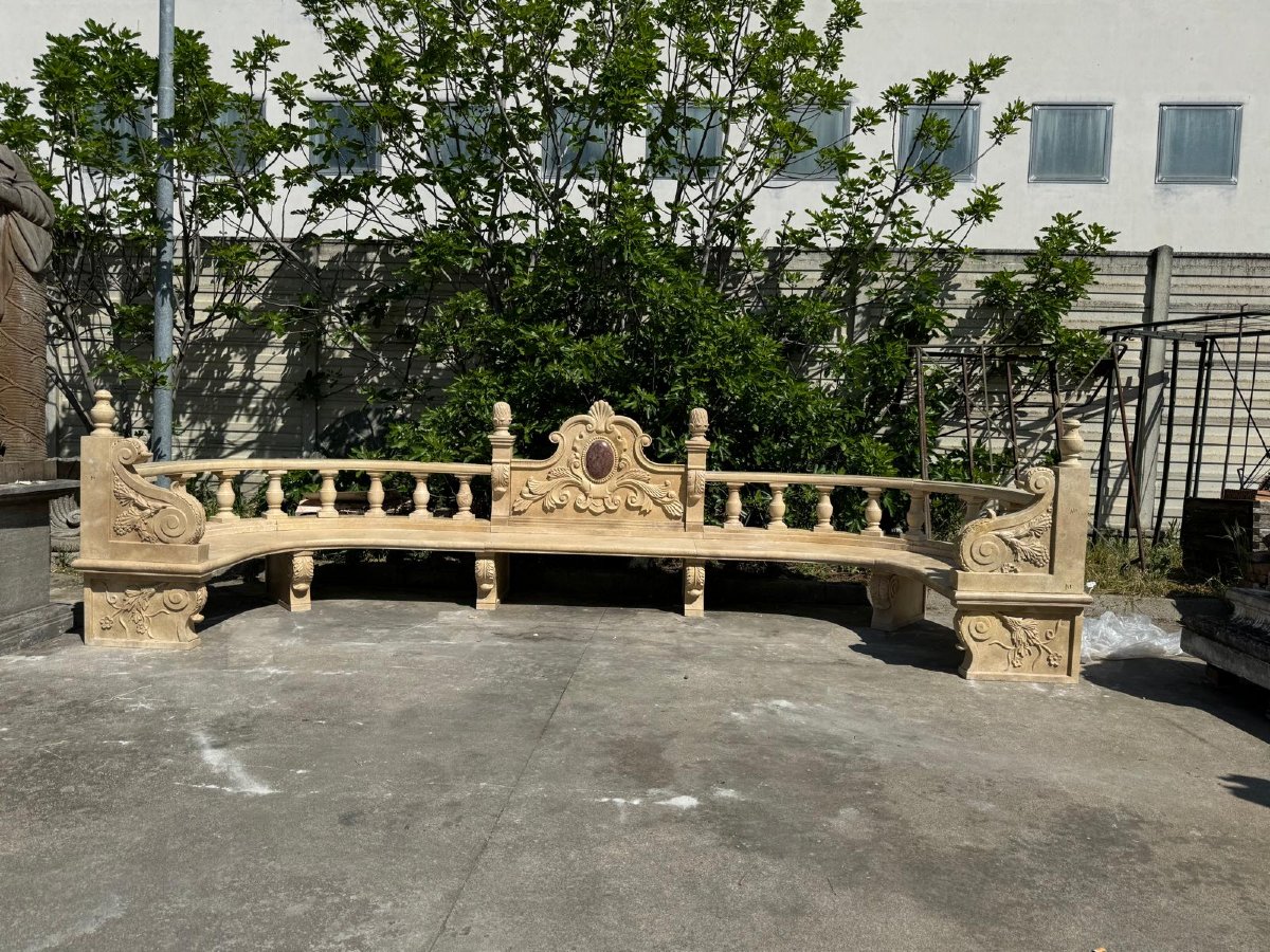 Monumental Garden Bench In Italian Travertine, 5 Meters Long-photo-4