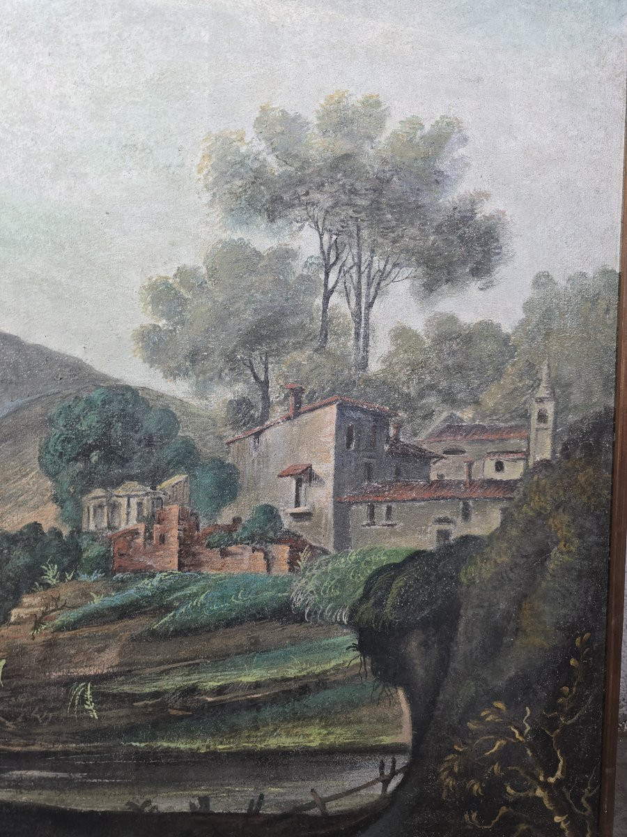 huile sur toile italienne du XIXe siècle – Scène pastorale-photo-2