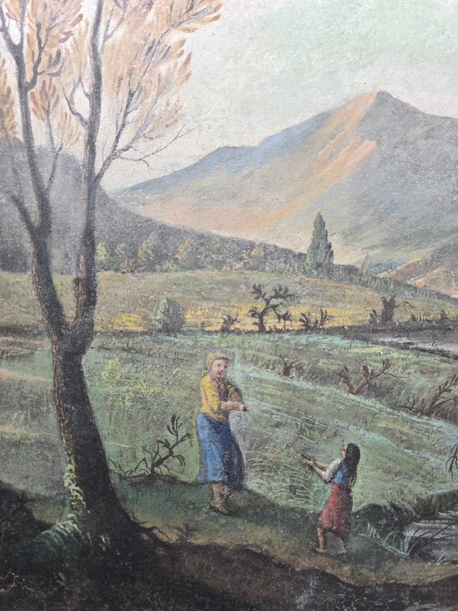 huile sur toile italienne du XIXe siècle – Scène pastorale-photo-2