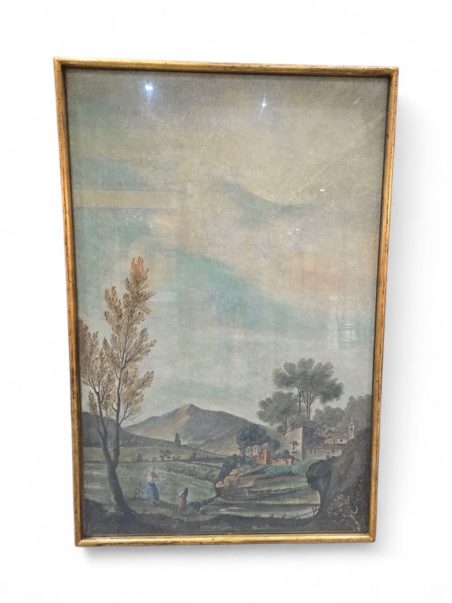 huile sur toile italienne du XIXe siècle – Scène pastorale-photo-5