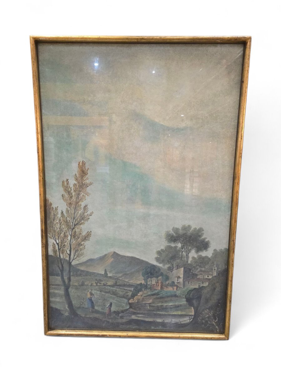 huile sur toile italienne du XIXe siècle – Scène pastorale-photo-6