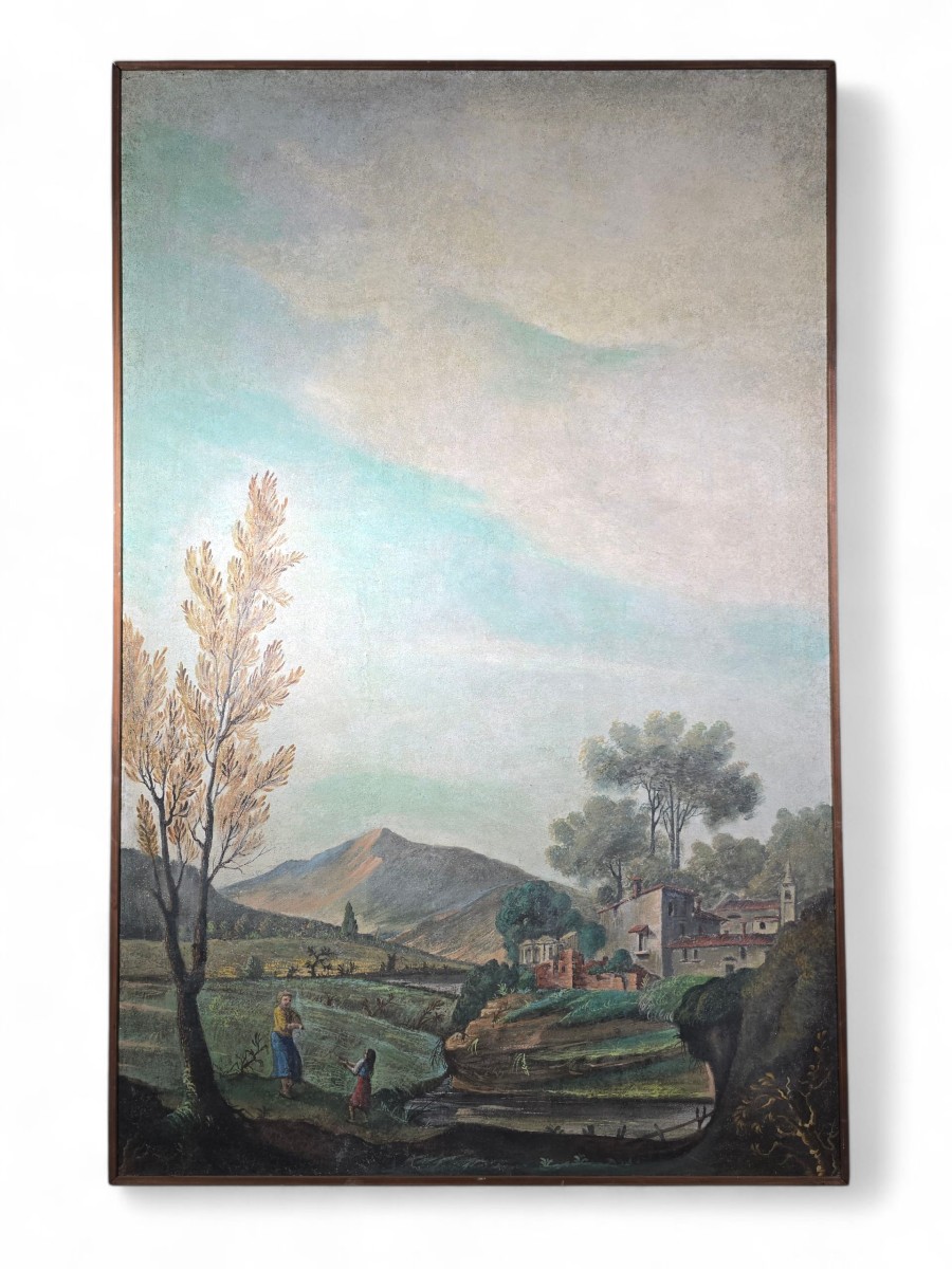 huile sur toile italienne du XIXe siècle – Scène pastorale