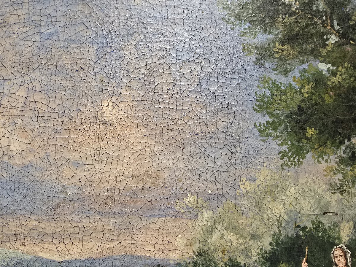 Huile sur toile italienne du XVIIIe siècle – Scène pastorale-photo-4