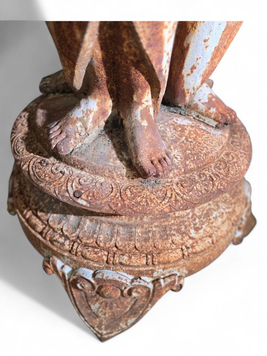 French Cast Iron Garden Fountain Depicting The Three Graces-photo-3