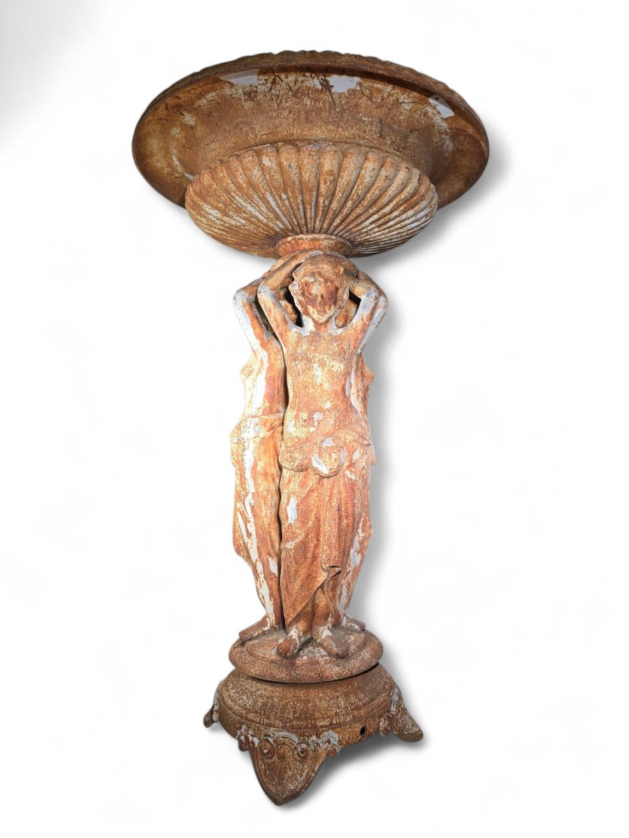 French Cast Iron Garden Fountain Depicting The Three Graces-photo-4