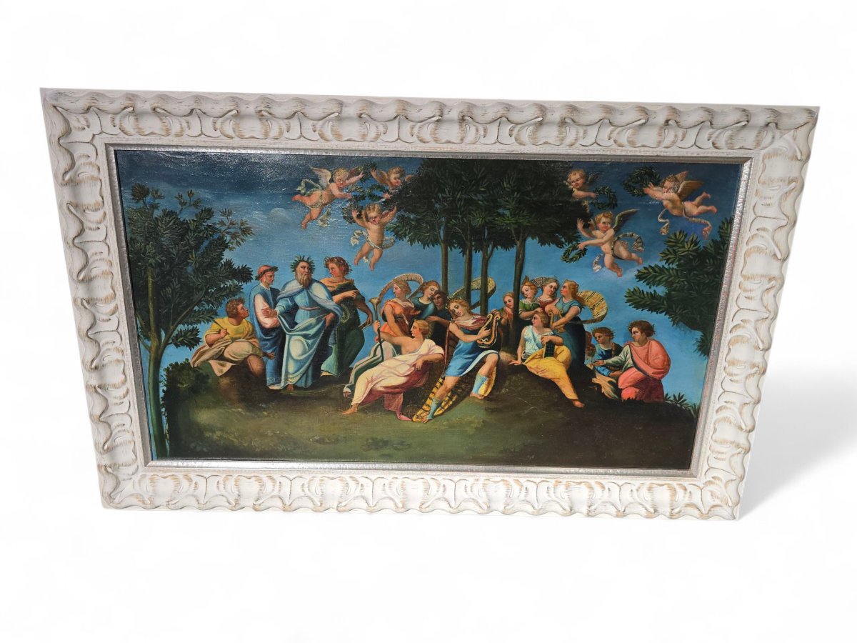 19th-century Oil On Canvas Depicting A Scene Of Classical Greek Bacchanalia-photo-2