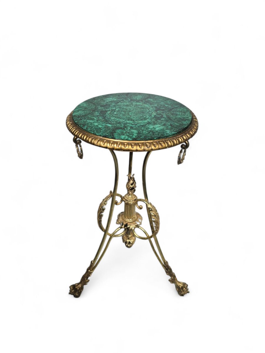 Table italienne du XIXe siècle en malachite et bronze doré-photo-3