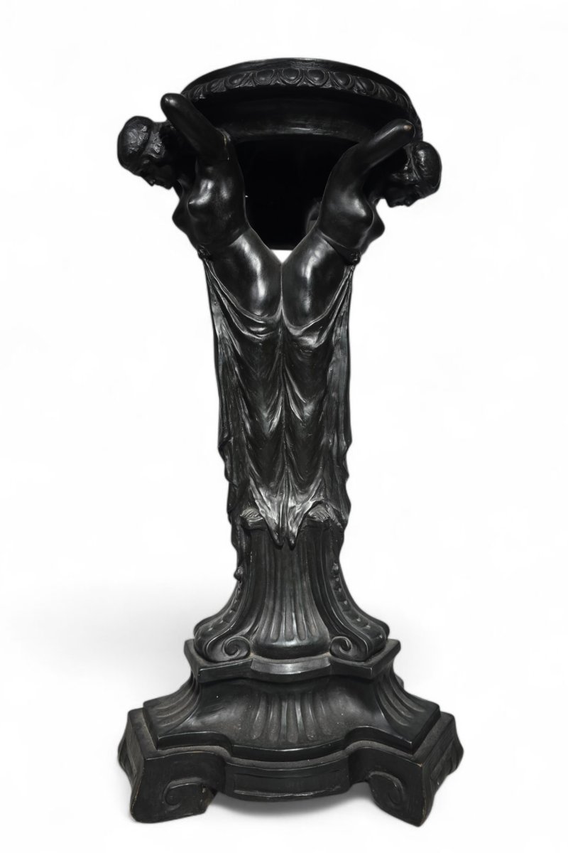 Socle en terre cuite du XIXe siècle, peint en noir-photo-2