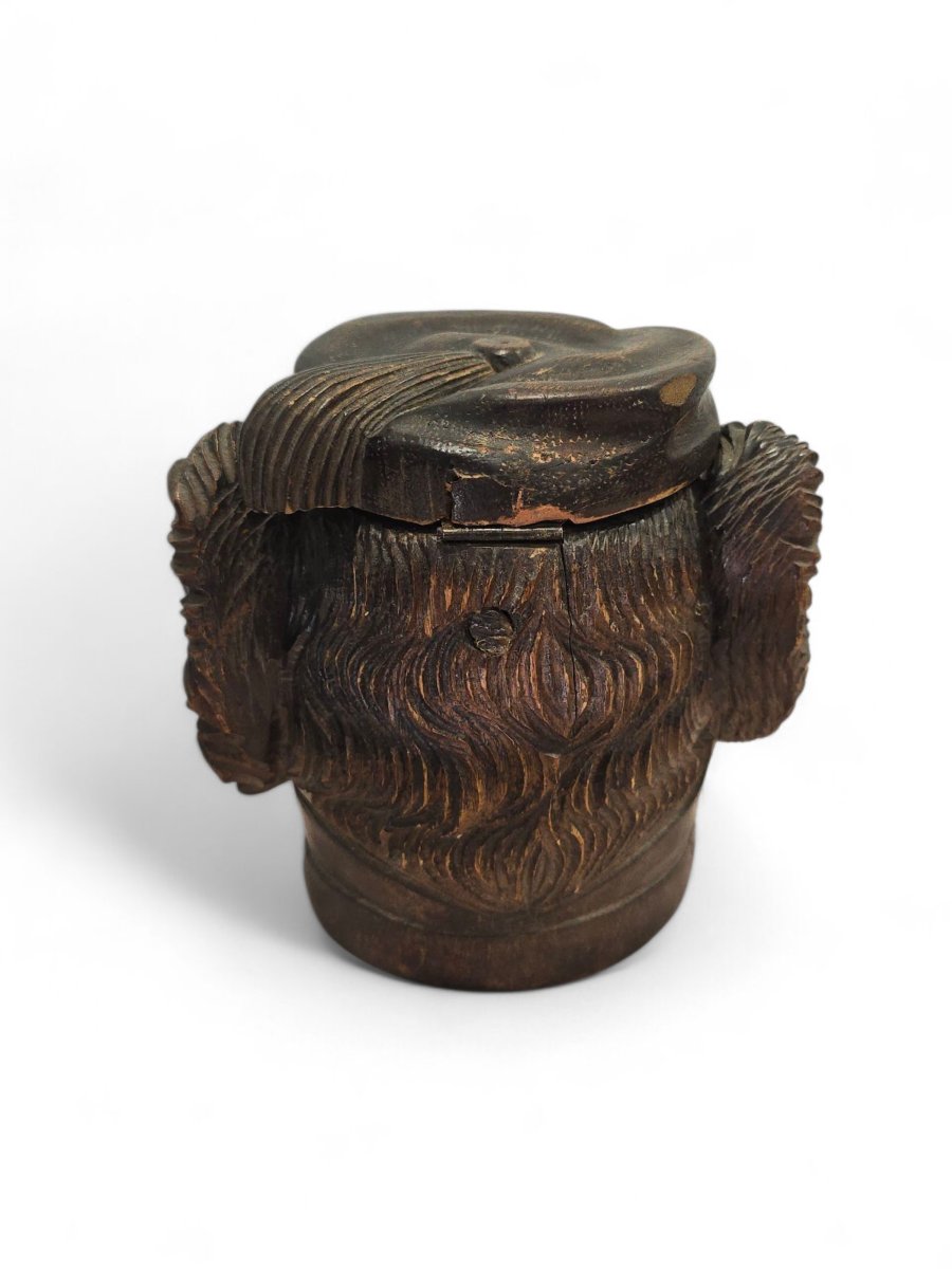 19th-century Carved Wooden Tobacco Box In The Shape Of A Dog's Head-photo-4