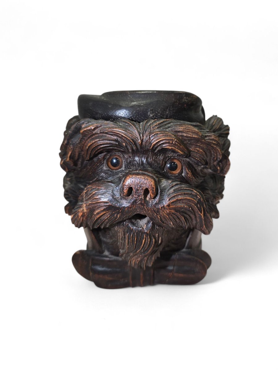 19th-century Carved Wooden Tobacco Box In The Shape Of A Dog's Head-photo-3