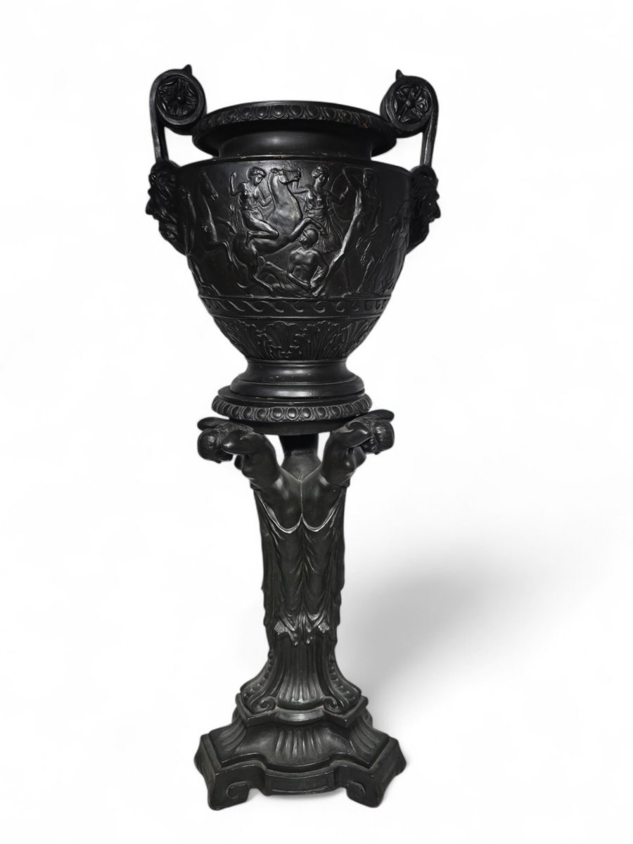 Large Italian Terracotta Vase In The Greek Style, 19th Century, With Pedestal-photo-3