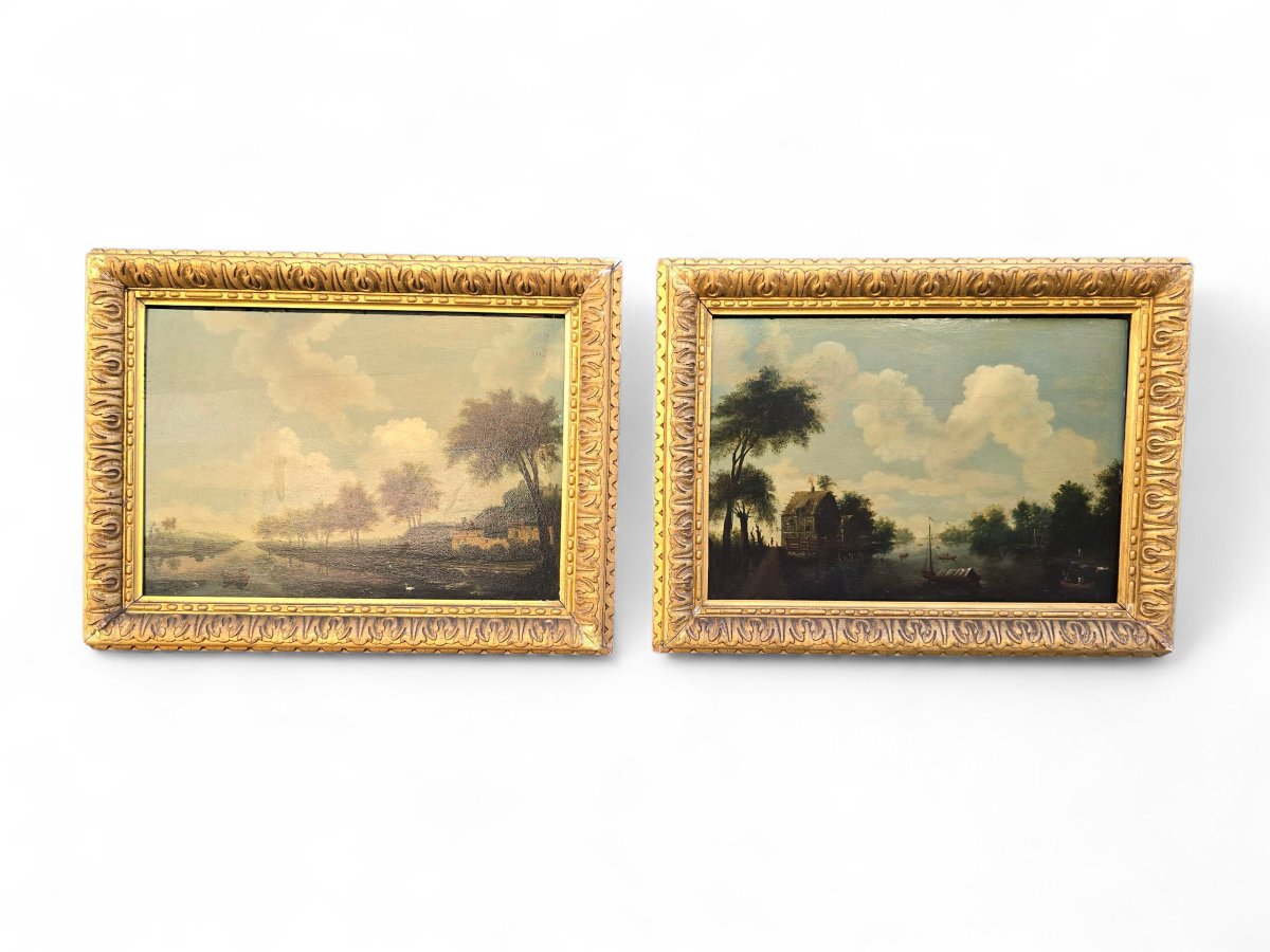 Paire de tableaux à l'huile sur panneau, École française du XIXe siècle-photo-2