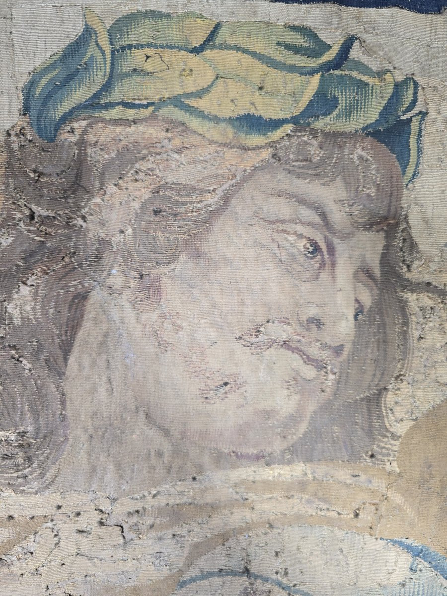 Fragment Of A 17th-century Tapestry Depicting The Bust Of An Emperor — Signed Franchois Va-photo-5
