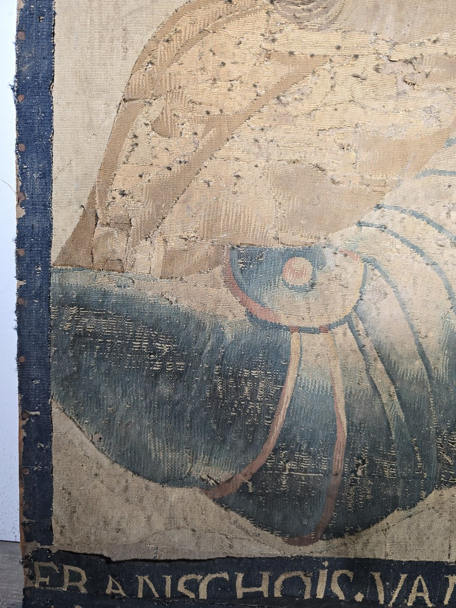 Fragment Of A 17th-century Tapestry Depicting The Bust Of An Emperor — Signed Franchois Va-photo-6