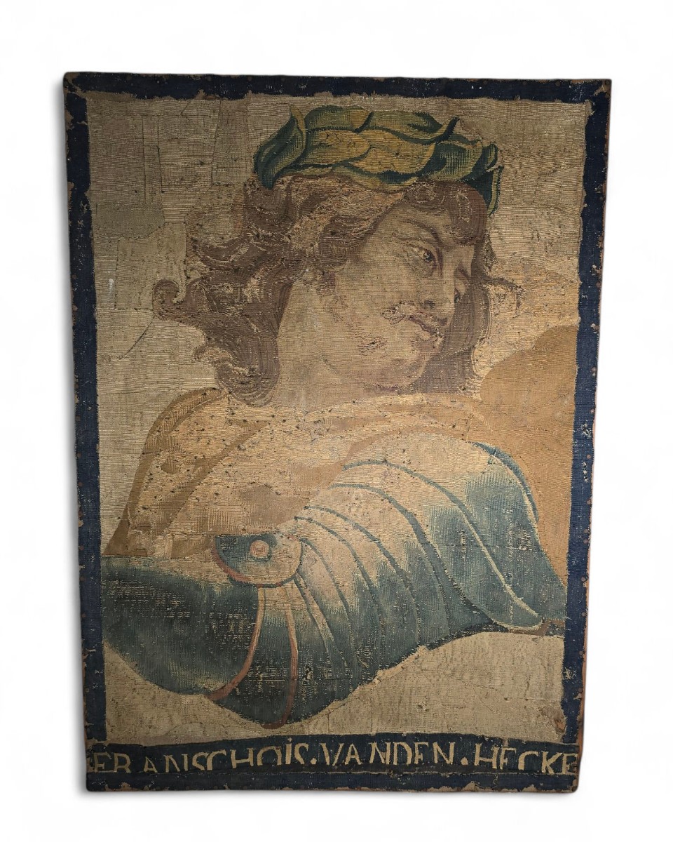 Fragment Of A 17th-century Tapestry Depicting The Bust Of An Emperor — Signed Franchois Va