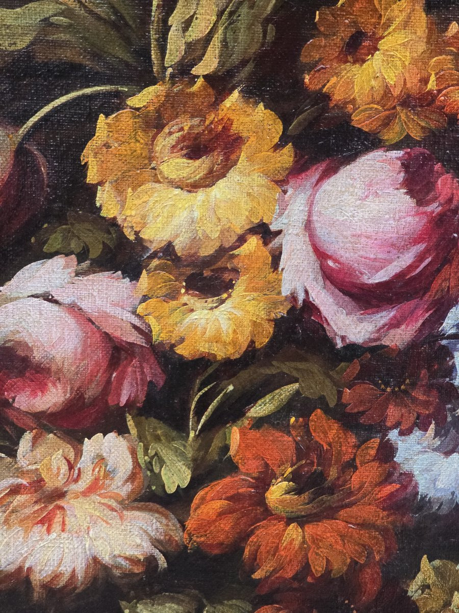 Pair Of Floral Oil Paintings On Canvas, Signed J. Palomar And Dated 1964, Seville.-photo-3