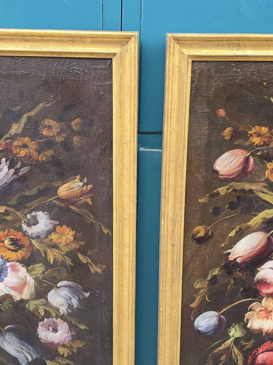 Pair Of Floral Oil Paintings On Canvas, Signed J. Palomar And Dated 1964, Seville.-photo-4