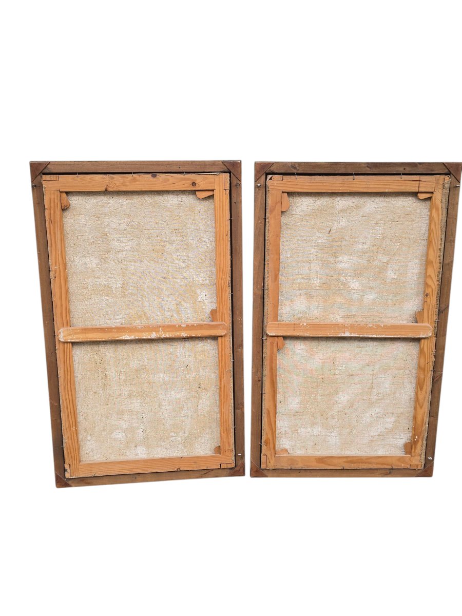 Pair Of Floral Oil Paintings On Canvas, Signed J. Palomar And Dated 1964, Seville.-photo-8