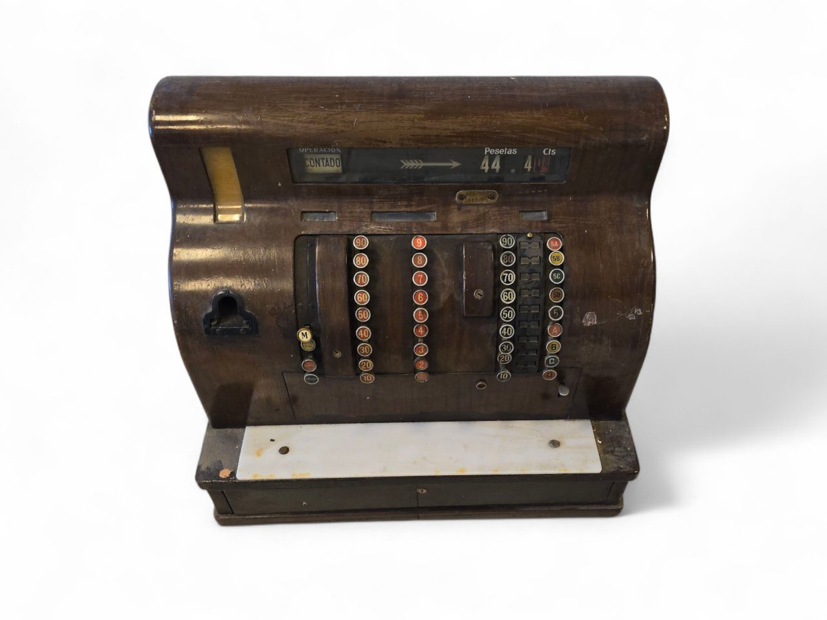 "national" Cash Register In Red-painted Brass, Mid-20th Century-photo-3