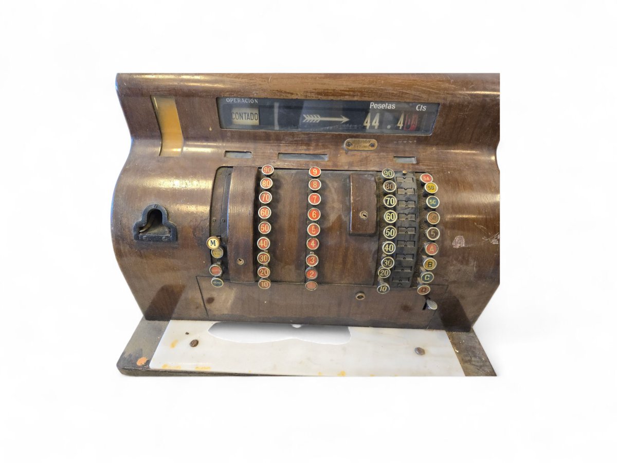 "national" Cash Register In Red-painted Brass, Mid-20th Century-photo-4