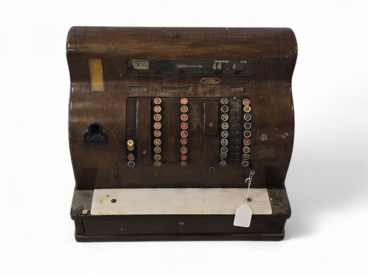 "national" Cash Register In Red-painted Brass, Mid-20th Century