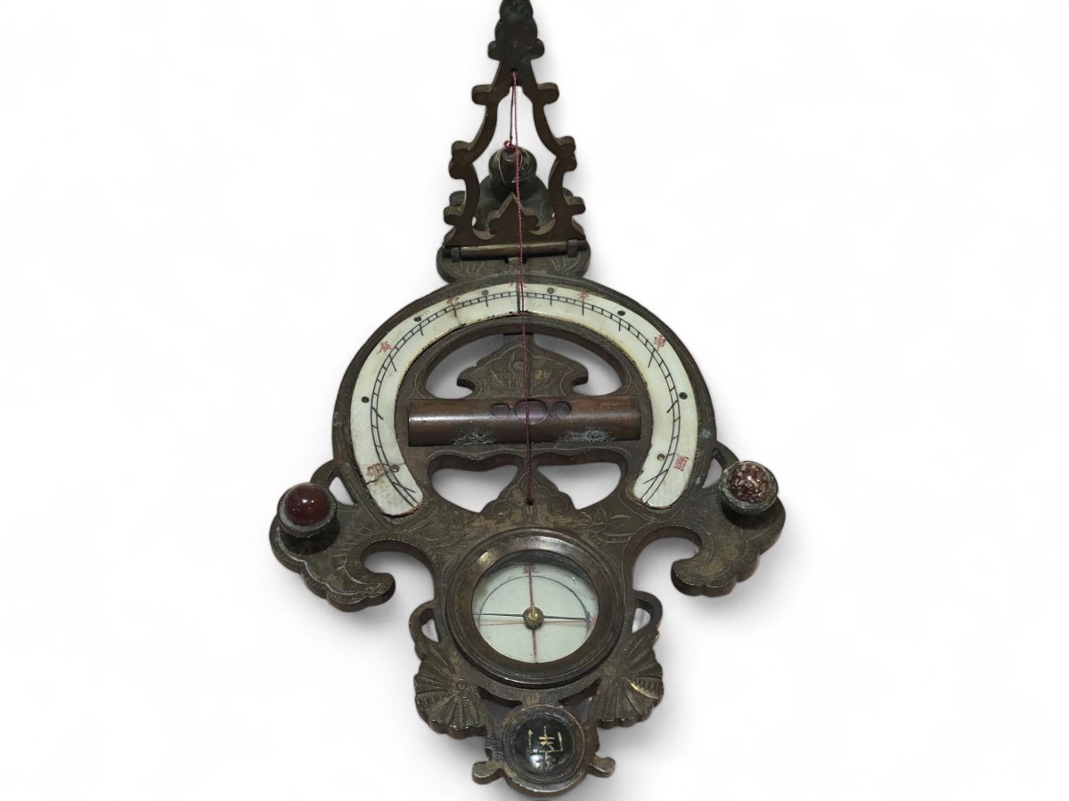 Cadran solaire portatif chinois du XIXe siècle en bronze gravé et émaillé-photo-2