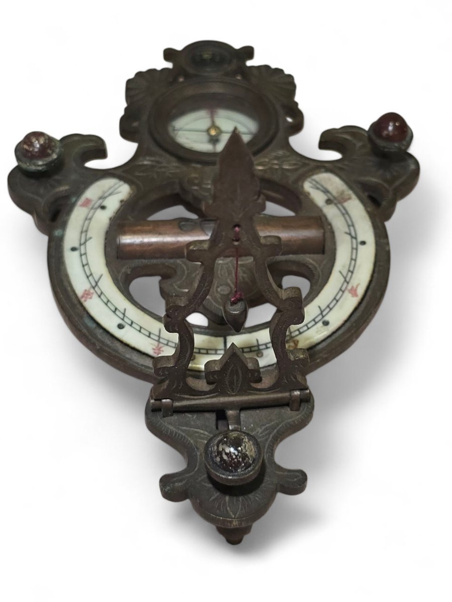 Cadran solaire portatif chinois du XIXe siècle en bronze gravé et émaillé-photo-4