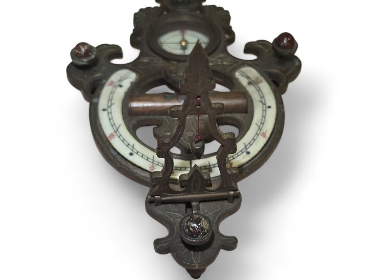 Cadran solaire portatif chinois du XIXe siècle en bronze gravé et émaillé-photo-5
