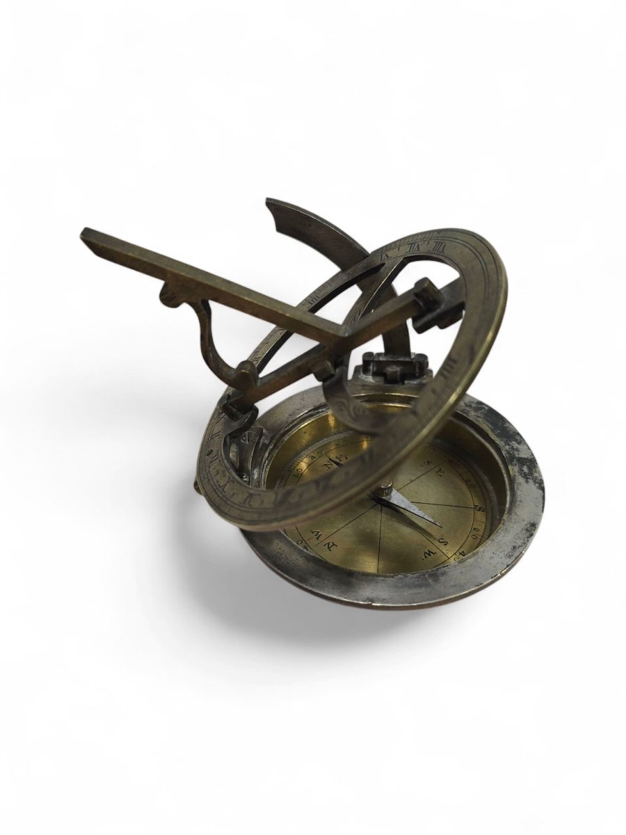 19th Century Silvered And Engraved Bronze Portable Sundial-photo-2