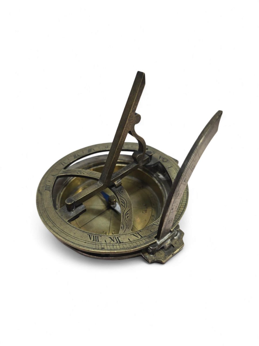 19th Century Silvered And Engraved Bronze Portable Sundial-photo-4