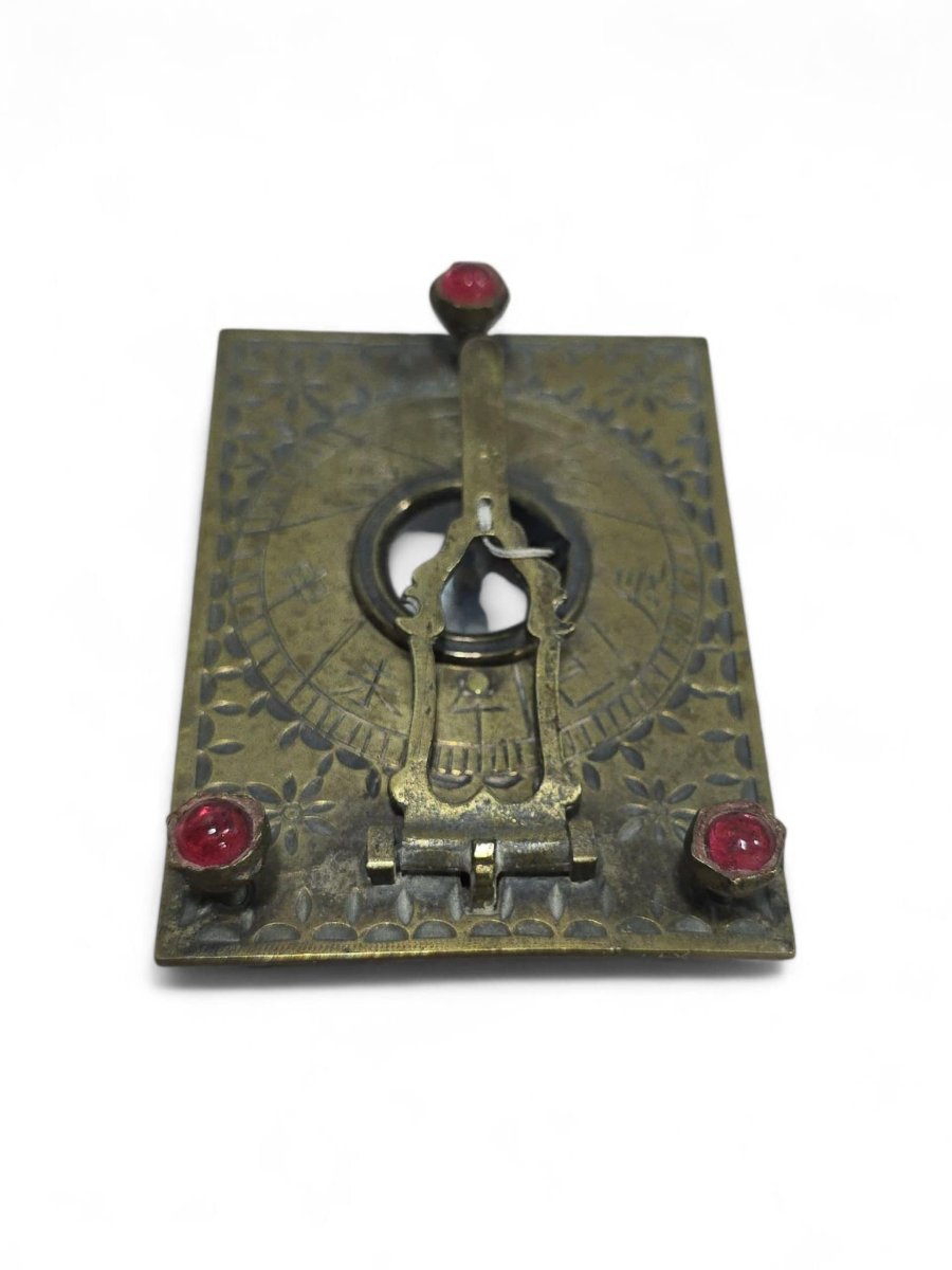 A 19th-century Asian Portable Bronze Sundial Adorned With Semi-precious Stones.-photo-2