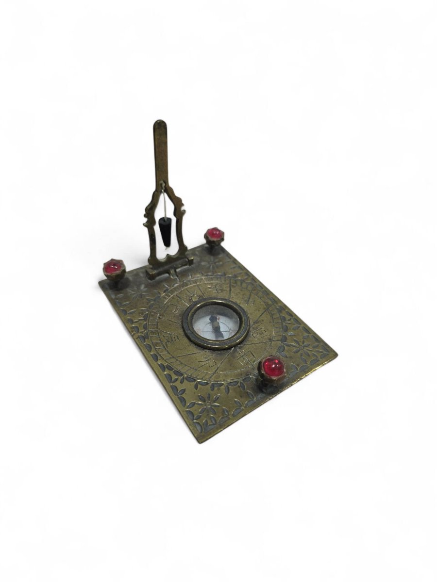 A 19th-century Asian Portable Bronze Sundial Adorned With Semi-precious Stones.-photo-3