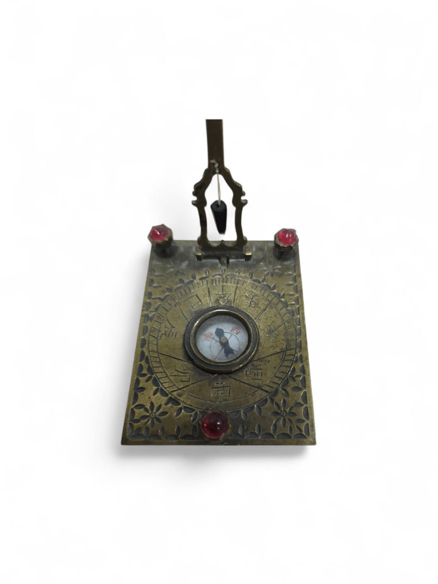 A 19th-century Asian Portable Bronze Sundial Adorned With Semi-precious Stones.-photo-4