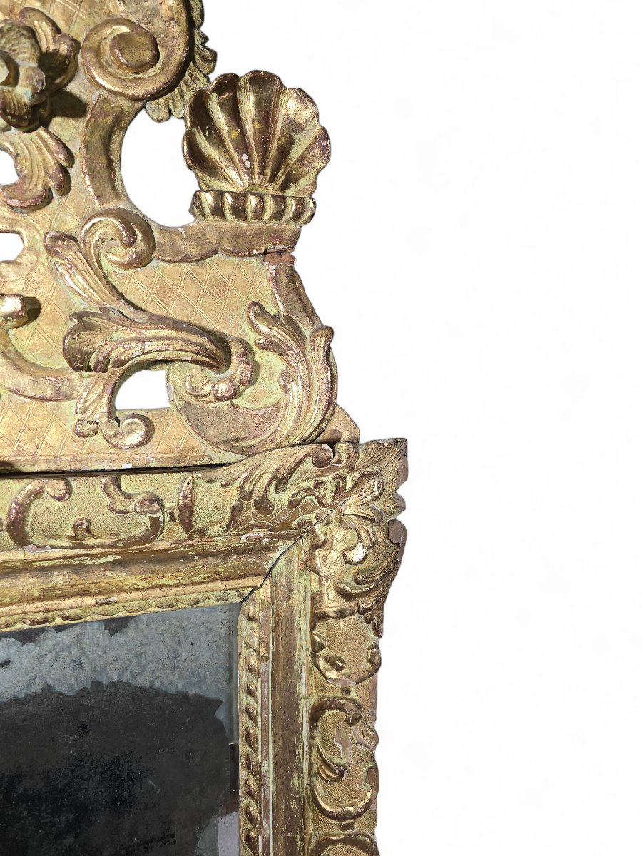 Miroir français du XVIIIe siècle en bois sculpté et doré-photo-4