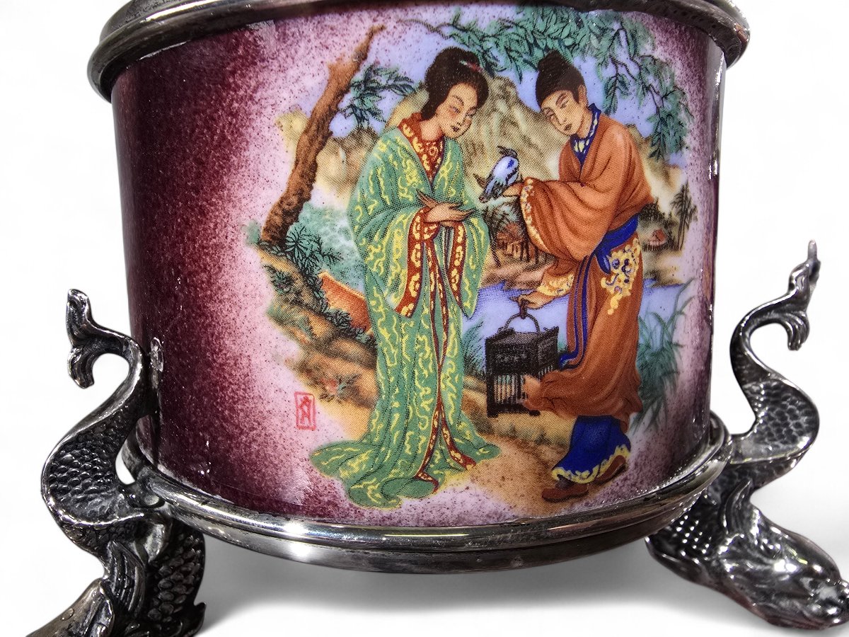 Pair Of Asian Lamps In Solid Silver And Enamel – Early 20th Century-photo-4