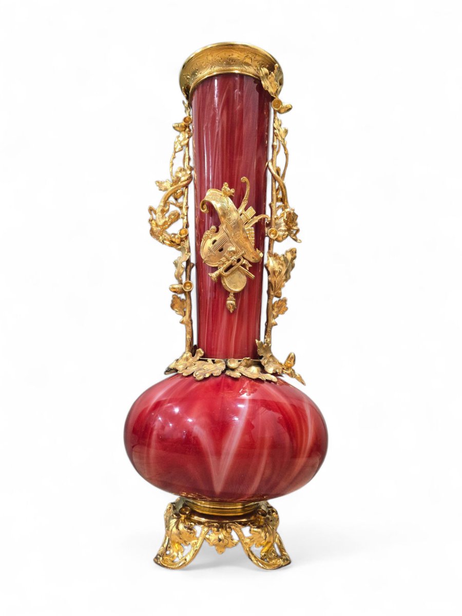 Grand vase européen en verre soufflé rouge doré, début du XXe siècle-photo-2